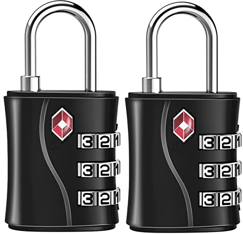 ZHEGE TSA Approved Luggage Locks, 3 Digit Padlock for Suitcase (Black, 2P) | Backpack, Laptop Bag and Handbag, Suitcase Lock for Gym, Drawer