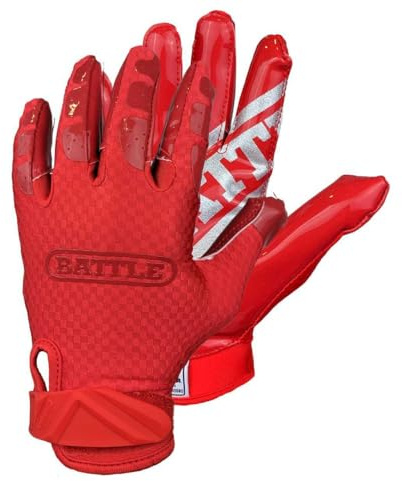 Battle Triple Threat Guantes de Fútbol Americano, Guantes de Receptor, Agarre Ultra Adherente (Vienen Chicos - Sube UNA Talla Si Tienes Dudas), Niños y Adultos - Juvenil (M), Rojo