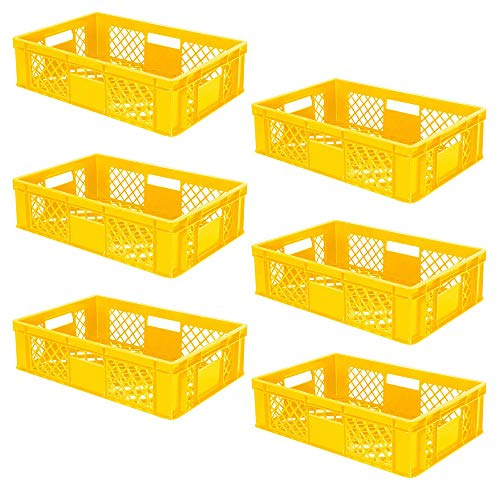 BRB 6x Eurobehälter/Stapelkorb durchbrochen, PE-HD, Industriequalität, lebensmittelecht, LxBxH 600x400x150 mm (gelb)