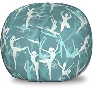 Ambesonne Classic Storage Toy Bag Chair, Dancing Silhouette of Ballerinas Woman Body Performing Dancers Modern Art Deco, Stuffed Animal Organizer Washable Bag, Small Size, Teal Seafoam