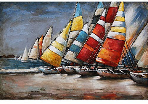 IDYL Metall-Bild mit 3D-Effekt | Moderne Kunst | Segelboot Segelschiff Klipper Wasserfahrzeug in Fahrt | 60 x 80 x 6 cm | Nr. 1569