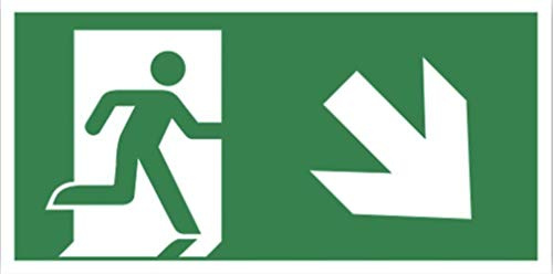 Fluchtweg Notausgang Schild Kunststoff nachleuchtend Pfeil rechts unten 40x20cm