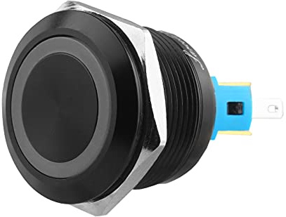 Larcele 22mm Interruttori a Pulsante con 12V Indicatore,DIY Impermeabile Autobloccante Interruttore Metallo, 1NO1NC Guscio in Nero Metallo,1 Pezzi JSANKG-24 (Autobloccante,Luz Blu)