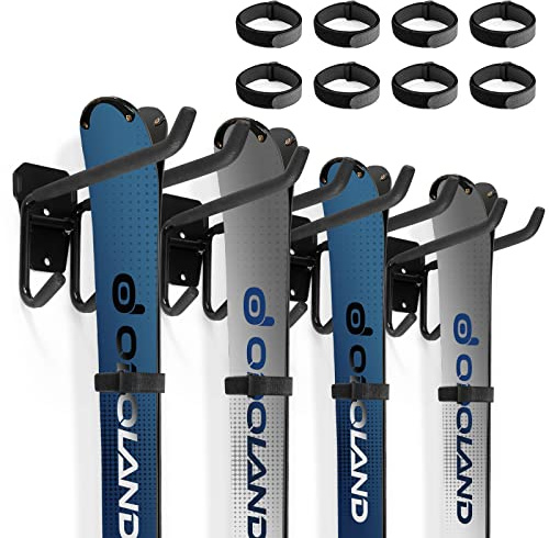 Odoland Skihalter Wandhalterung Rack mit 4 Skibandträger 4 Paar Snowboard Rack Wandhalterung Hause und Garage Heavy Duty Storage Hanger