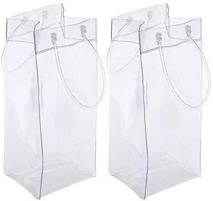 2 Pack Wine Ice Bag Beer Cooler Bag Portable Collapsible Clear PVC White Wine Chiller Ice Bag for Outdoor Party Cold Beverage