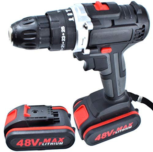 Taladro Atornillador Inalámbrico juego de taladros de impacto de 48 V, juego de destornilladores eléctricos con doble velocidad, ajustes de par 25 + 1, portabrocas sin llave de 3/8 ''