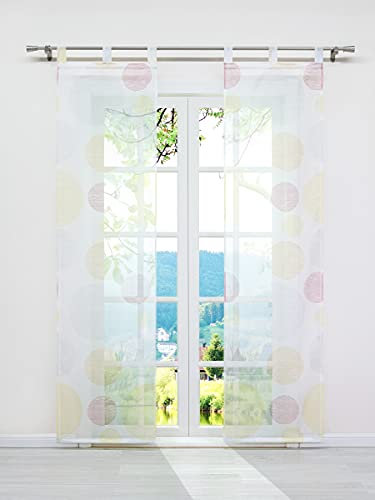 ESLIR Schiebegardinen Set 2er Flächenvorhänge Gardinen mit Schlaufen Schiebevorhang Transparent Vorhänge mit Kreis Muster Voile Bunt BxH 57x145cm 2 Stück