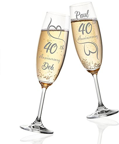 Always Looking Good Personalised Engraved Ruby Wedding Anniversary Set of 2 Champagne Flute Glasses (40th Wedding) - 220ml Capacity - Chocolate Hearts Option - Free Personalised Gift Card