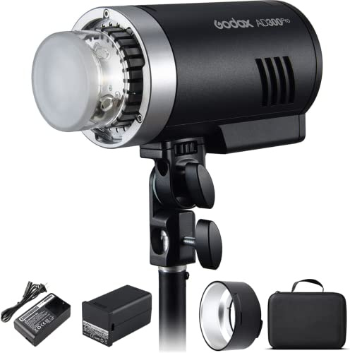 Godox AD300Pro Studio Outdoor Strobe Flash, AD300 Pro 300W 2.4G TTL HSS 1/8000s Monolight Speedlite Light, 2600mAh Lithium Battery, 0.01-1.5s Recycle Time, 12W Bi-Color Dimmable Modeling LED