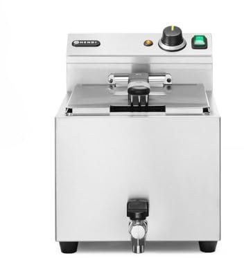 HENDI Friteuse, avec robinet de vidange, peut être réglé jusqu'à 190˚C, zone froide, avec panier à friture et couvercle, 10L, 400V, 6600W, 302x687x(H)375mm, acier inoxydable