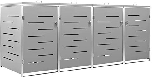 Gecheer Mülltonnenbox für 4 Tonnen Abschließbar Rostfrei Müllbox Mülltonne Mülltonnenverkleidung Müllcontainer Gartenbox 276,5 x 77,5 x 115,5 cm (B x T x H) Edelstahl