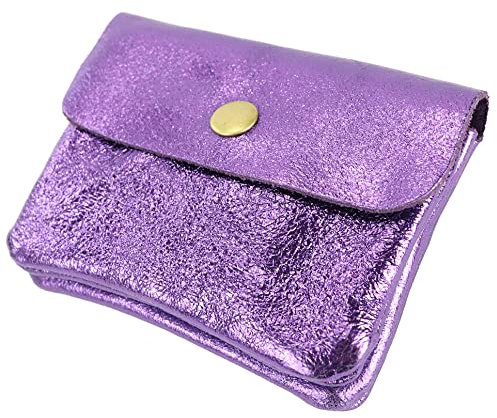 modamoda de P09 Damen Münzgeldbörse Geldbörse Portemonnaie Klein Leder Made in Italy P09, Farbe:Purple Metallic