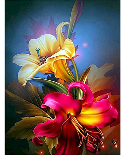 Cekog Malen Nach Zahlen Erwachsene,Lilie DIY Handgemalt Ölgemälde Leinwand Kits mit Pinseln Acrylpigment Zeichnung für Erwachsene Kinder Paint by Numbers für Haus Wand Decor 40x50cm Mit Rahmen