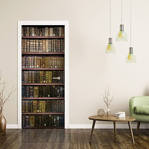 CREARREDA Adesivi per Porte in PVC Premium, Door Cover Libreria Vintage, Applicazione Facile e Senza Bolle, Rivestimenti per Porte da Interno 83 x 210 Rifilabili, 20172