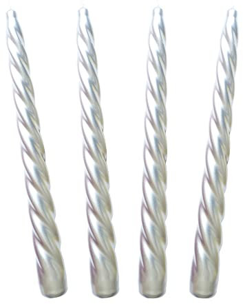 Auswahl Farbe + Menge - Spiralkerze Spitzkerze Stabkerze Renaissancekerze Tafelkerze Leuchterkerze ca. Ø 22 x 230 mm gedreht hier: 4 Kerzen silber metallic