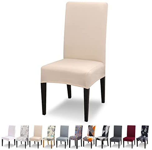 Lydevo Stuhlhussen 6er Set Stretch Moderne Stuhlhussen für Esszimmerstühle Stuhlhussen für Schwingstühle Universal Waschbarer Abnehmbarer Stuhlbezug für Esszimmer Hotel Bankett Küche,Beige