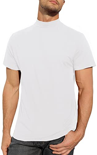 Mens T Shirt Mock Turtleneck Cotton Undershirt Slim Fit Pullover Solid Tops
