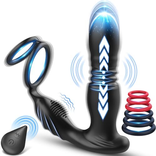 3 IN 1 Vibratore Anale con Anello per Pene, Giocattoli Sessuali Anali Maschili con 10 Modalità di Spinta e Vibrazione, Giocattoli Sessuali Impermeabili Silicone Vibratore per Uomo e Coppie