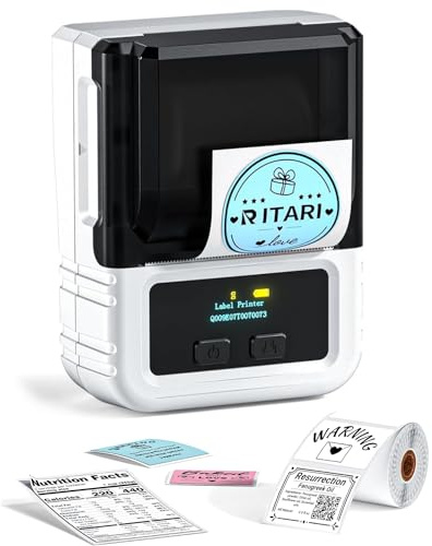 Itari M120 Etikettendrucker - Bluetooth-Etikettendrucker Thermoetikettierer Aufkleber Druckgröße 20-50 mm, Wireless Labeldrucker kompatibel mit Handys und PCs (Weiß, mit 1 Rolle Etiketten)