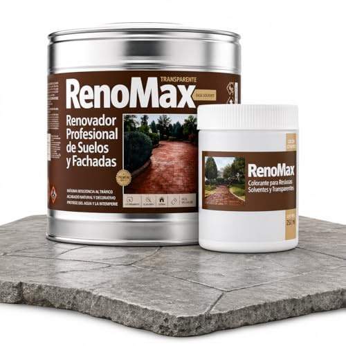 Renomax - Resina Hormigon Impreso y Superficies Porosas Al Disolvente + Tinte Hormigon Impreso Color Pizarra, 15L Cubre hasta 150m² | Repara y Protege Suelos,Fachadas | Garantía 5 Años