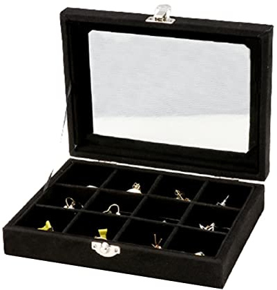 BYYLECL Joyero para niñas, mujeres, caja de almacenamiento de madera de 12/24 celdas, organizador de joyas para collares, pendientes, anillos, color negro