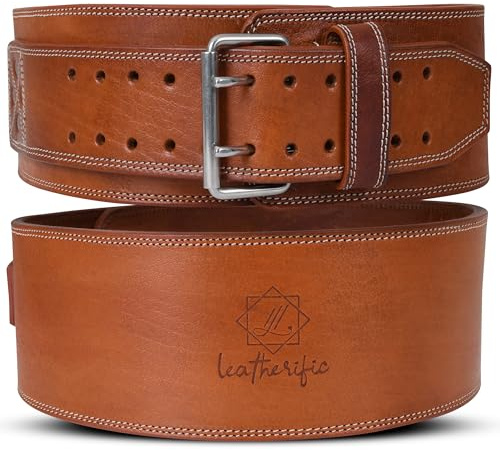 Leatherific Gewichthebergürtel aus echtem Leder, 8 mm dick, 10,2 cm breit, robust, gepolstert, Stahlschnalle, für Bodybuilding, Cross-Training, Krafttraining, Lendenwirbelstütze