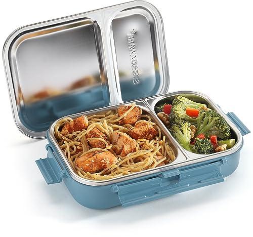 Signoraware Stainless Steel Bento Box Adult Lunch Box For Men, Women, Kids Bento Lunch Box Leak Proof Between 2 Compartments Meal Prep Containers Lunch Containers For Adults And Kids School Aqua Blue