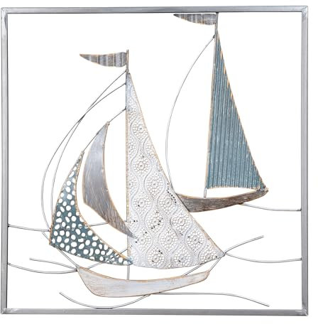 levandeo Metallbild 50x50cm Segelboot Wandbild Blau Grau Weiß Maritim Wanddeko Metalldeko Metall Deko Industrial Wandkunst Design Segler AHOI
