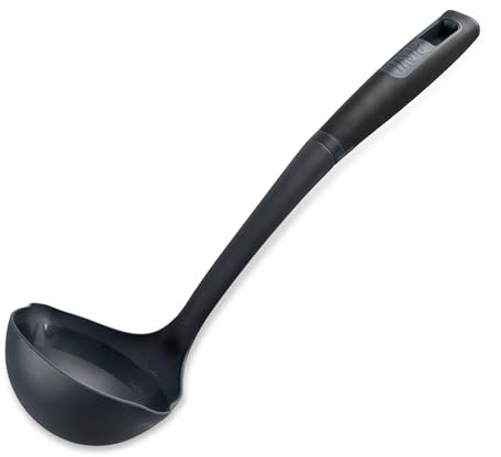 Tasty Everyday Soup Ladle for Left & Right-Handed Users, Soft-Touch Handle Soup Spoon for Cooking & Serving Soup, Spoon Ladle with Measurements, Kitchen Utensil, Size: 34x10x8cm, Colour: Black & Grey
