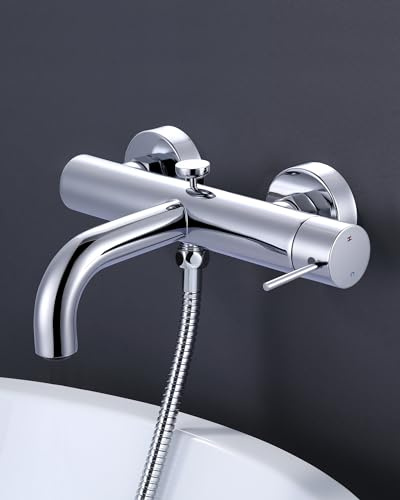ARCORA Wanneneinhandmischer aus Messing, mit Keramikkartusche und Abnehmbarer Aufschäumer, Einfache Wandmontage, Wannenarmatur ohne Handbrause, Chrom