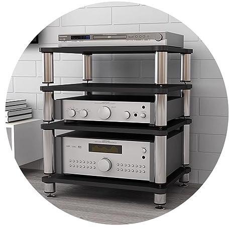 HIFI Audio Cabinet 4-Tiers Audio Cabinet Streaming Devices Cabinet Audio Rack With Shock-absorbing Feet Hi-Fi/AV Rack MDF Stand (Color : Black, Size : 60 * 48 * 94cm(4Tier))