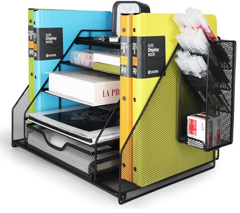 Cinnani 5 Etagen mega Metal Mesh Schreibtisch-Organizer Mit Metall Stifthalter,dokumentenablage,Magazin ablagefächer stapelbar mit Letter Tray,5 Fächern Zone+2+1 Tray Struktur