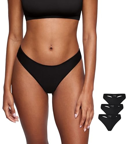 SOULVOR Magneticfit Thongs for Women Stretch Sexy Underwear Comfort Tagless Thong Low Rise Breathable Panties 3 Pack Black (3pack) Medium