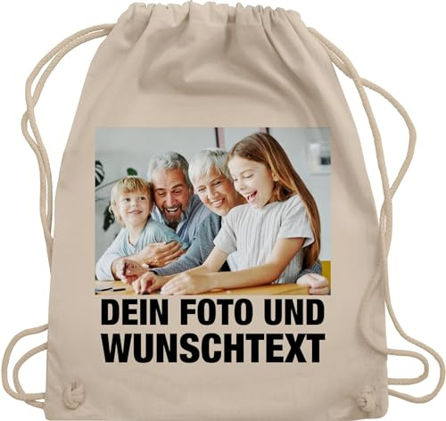 Turnbeutel Rucksack - Mit Foto I Eigenem Bild I Text I Name I Wunschtext - Unisize - Naturweiß - sportbeutel und kita wechselkleidung beutel selbst drucken photo stoffbeutel