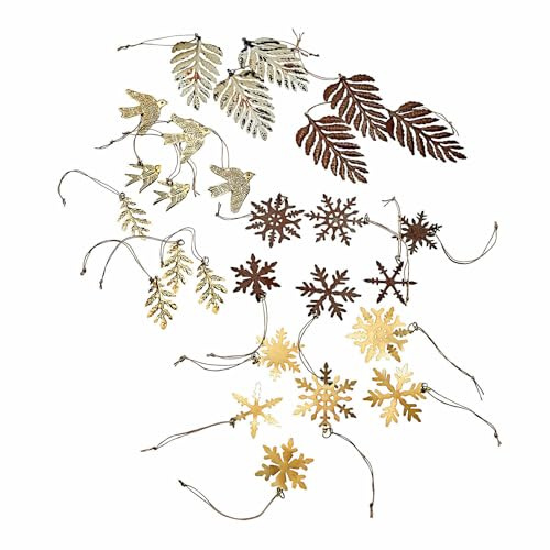 Loberon Weihnachtsschmuck 30er Set Mirabel, Gold/braun | handgefertigt, teilweise mit Prägung und Oberflächenfinish, Weihnachtsdekoration, Christbaumschmuck, Eisen, Messing, Jute