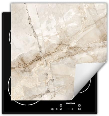 DarHaus Herdabdeckplatte 50x52 cm Einteilig Küchen Zubehör Kochfeld Abdeckung Ceranfeld Herdplattenabdeckung Induktionskochfeld Aufrollbare Matte, beige - Marmor