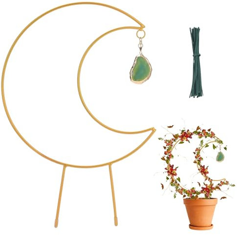 Belupai Cadre D'escalade pour Plantes, Treillis pour Plantes D'intérieur en Métal Doré en Forme de Demi-Lune, Piquet de Plante en Fil, Support de Plante en Pot pour Vignes Pothos Rose Monstera(Or)