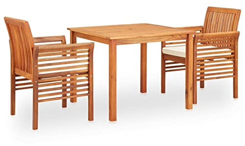 Gecheer 3-TLG.Garten-Essgruppe Mit Auflagen für den Außenbereich,Holztisch Gartentisch Mit Tisch & Essstühle,Gartenset Sitzgruppe Garnitur Gartengarnitur,Witterungsbeständig,Massivholz Akazie