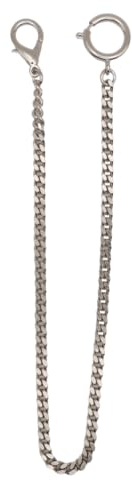 KD89 Catena in acciaio nichelato, per orologio da taschino, portachiavi, catena di pantaloni, jeans, borsetta – lunghezza 35 cm – maglia gourmet colore argento, Tipo 1: chiusura a moschettone bombato,