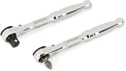 Titan 11335 2-teiliges 1/4-Zoll-Antrieb x 4-1/8-Zoll-60-Zahn-Schwenkkopf, ultra-flaches Profil, Mikro-Ratschen- und Ratschen-Bit-Treiber-Set