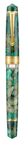Asvine P20 Kolben Füllfederhalter Grün Marmor Acryl, mittlere Feder Gold Trim Smooth Writer Kollektion mit Etui Set