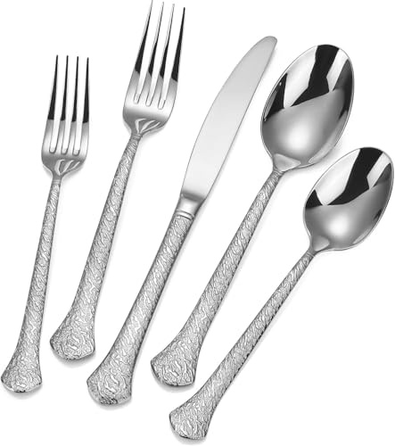 Lot de 40 couverts haut de gamme 18/10 pour 8 personnes en acier inoxydable forgé, poignée épaisse, design luxueux, passe au lave-vaisselle