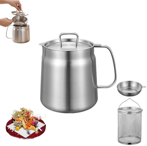 OTEB Freidora de Agua con Cesta, freidora de Estufa con Cesta y colador, Olla for Alimentos fritos con colador, Olla con Filtro de Aceite de Acero Inoxidable for Cocina(B,2L)