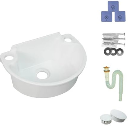 TYTFTDLD Lavabo simple de plástico,lavabo pequeño sin perforación y pared, lavamanos mini,lavabo pequeño en el balcón del baño de tipo pequeño,con tubería de agua de plástico[Blanco]