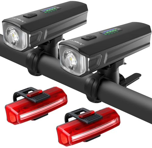 APECYC 2 Pack Bike Lights USB-C Rechargeable Bicycle Front Headlight and Rear Taillight with 4+5 Light Modes, Waterproof Bike Light Set for Night Riding, Commuter, Road & Mountain Cycling