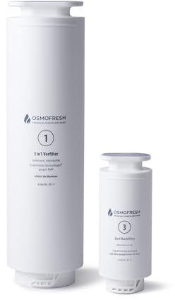 OsmoFresh Filterset Flow800 – 3in1 Mineralisierungsnachfilter | Ersatzfilter # 1 & 3 | Membranschutz | ScaleShield | Aktivkohlenachfilter | Frischer Geschmack | pH ca. 7 | Mineralisiertes Osmosewasser