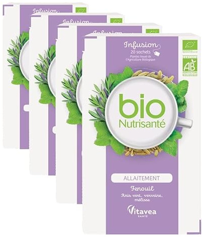 BioNutrisanté - Infusion Allaitement BIO 100% naturelle - 20 sachets - Lactation et Relaxation - Fenouil, Anis vert, Verveine, Mélisse - Vitavea (Lot de 4)
