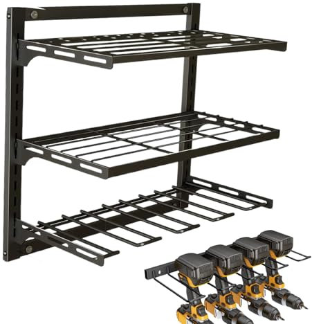 Cordless Tool Organizer - Wall Mount 3 Layers Power Tool Storage | Metal Shelf Holder Space Wall-Mounted Saving Garage Organization for Technicians, Men & Garden