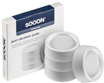 SQOON® Vibrationsdämpferfür Waschmaschinen 4 Stück, Universal Schwingungsdämpfer, Für unter die Waschmaschine oder den Trockner, Waschmaschinenpads, Weiß (Weiß)
