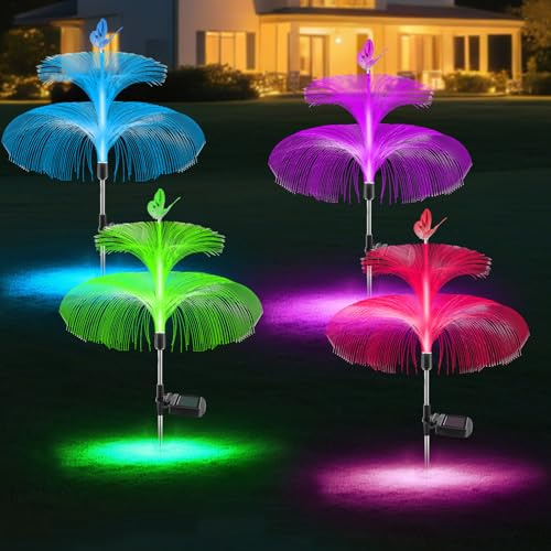 Gobesty Solar Lights Outdoor Garden Ornaments, Solar Garden Lights Outdoor, Waterproof Solar Garden Ornaments Star Jellyfish Decorative Solar Lights for Garden Yard Pathway Lawn Party (4PCS)